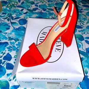 Never worn with box, red suede Steve Madden Carrson Heeled Sandal
